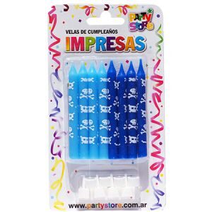 Velas Impresas Calaberas Azul Celeste x 8 un VI807