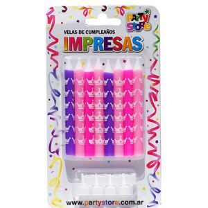 Velas Impresas Corona Rosa Lila Fucsia x 8 un VI808