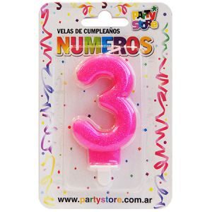 Vela 3 Rosa Brillos VNGRS3