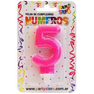 Vela 5 Rosa Brillos VNGRS5