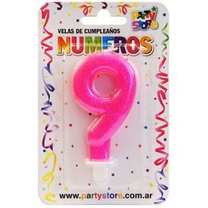 Vela 9 Rosa Brillos VNGRS9