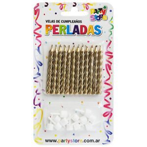 Velas Perladas Doradas x 12 VTM6DO