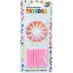 Velas Rayadas Rosa x 24 VTR6RS