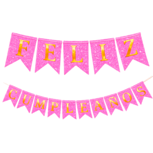 Banner Feliz Cumpleaños Glitter Rosa BAFCGRS