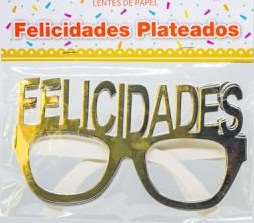Lentes de Papel Felicidades Plateados x 4un LEPPL