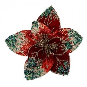Flor Roja/Verde/Oro c/Glitter 20x20 NA51