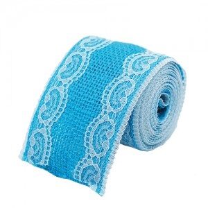 Rollo de Arpillera Celeste con Borde de Encaje Blanco 200x6cm ARTRACE
