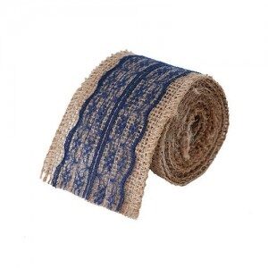 Rollo de Arpillera Natural con Centro Encaje Azul 200x6cm ARTRANE