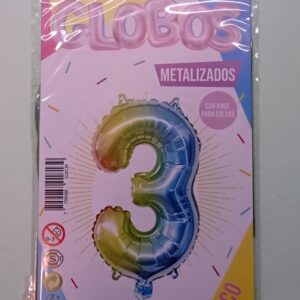 Número 3 Multicolor 14" Party en Blister GMCMU3