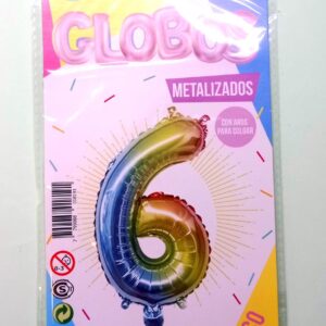 Número 6 Multicolor 14" Party en Blister GMCMU6