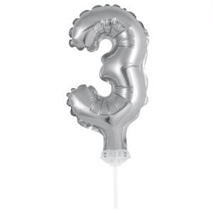 Mini Globo Número 3 Plateado Metalizado 8" GMMP3
