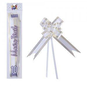 Moño Fácil Grande Blanco Borde Dorado x 10un. REMFGRBL