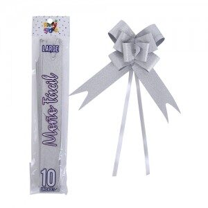 Moño Fácil Grande Plateado Glitter x 10un. REMFGRPL
