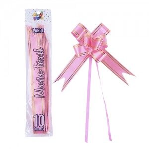 Moño Fácil Grande Rosa Borde Dorado x 10un. REMFGRRS