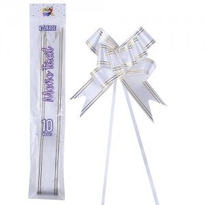 Moño Fácil Gigante Blanco Borde Dorado x 10un. REMFXLBL