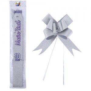 Moño Fácil Gigante Plateado Glitter x 10un. REMFXLPL