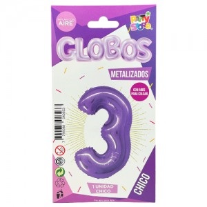 Número 3 Violeta 14" Party en Blister GMCVI3