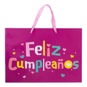 Bolsa Feliz Cumpleaños Rosa c/Glitter x1un 35x25x9cm BO01