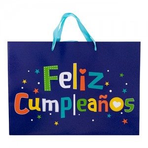 Bolsa Feliz Cumpleaños Azul c/Glitter x1un 35x25x9cm BO02