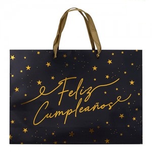 Bolsa Feliz Cumpleaños Negro con Dorado x1un 35x25x9cm BO04