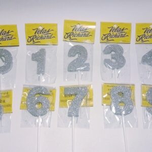 Vela Numero Gibre Plata Caja Surtida de 0 al 9 (en Blister) 5cm caja x 20un
