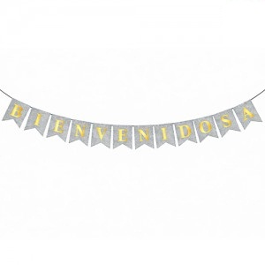 Banderin Bienvenidos Stamping Plateado BABIGPL