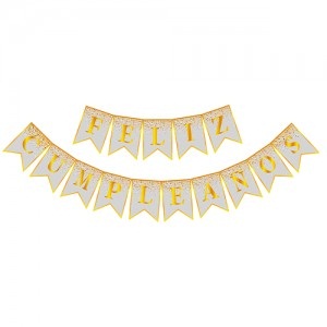 Banner Feliz Cumpleaños Confetti Blanco BAFCCBL