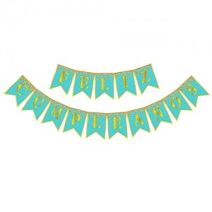 Banner Feliz Cumpleaños Confetti Celeste BAFCCCE