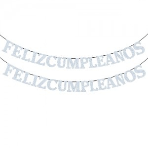 Banner Feliz Cumpleaños Letras Glitter Plateado BAFCLGPL