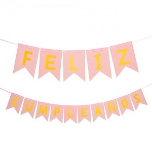 Banner Feliz Cumpleaños Stamping Rosa BAFCSRS