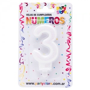 Vela 3 Blanco Brillo Glitter VNGBL3