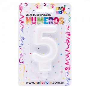 Vela 5 Blanco Brillo Glitter VNGBL5