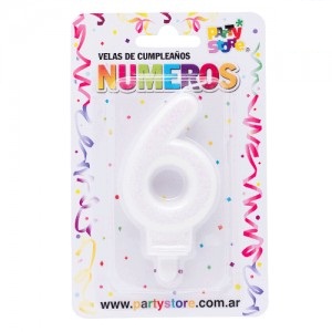 Vela 6 Blanco Brillo Glitter VNGBL6