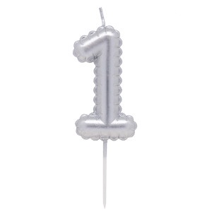 Vela Numero Globito Plateado Nº1 VNGLPL1