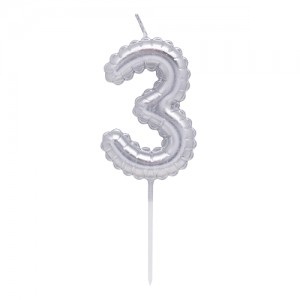 Vela Numero Globito Plateado Nº3 VNGLPL3