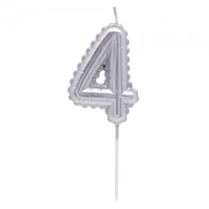 Vela Numero Globito Plateado Nº4 VNGLPL4