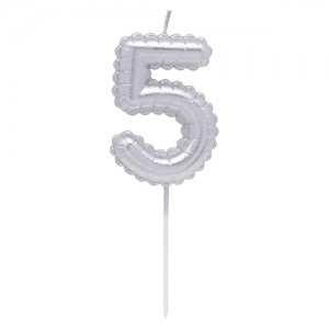 Vela Numero Globito Plateado Nº5 VNGLPL5