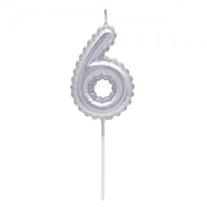 Vela Numero Globito Plateado Nº6 VNGLPL6