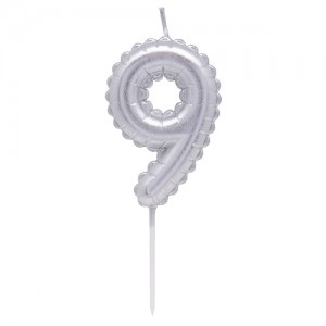 Vela Numero Globito Plateado Nº9 VNGLPL9
