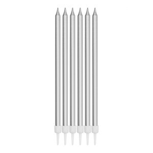 Velas Largas Metalizadas Silver 12cm  x 6un VLMPL6