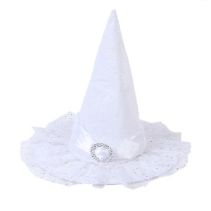 Gorro Bruja Blanco con encaje y Glitter  GO247